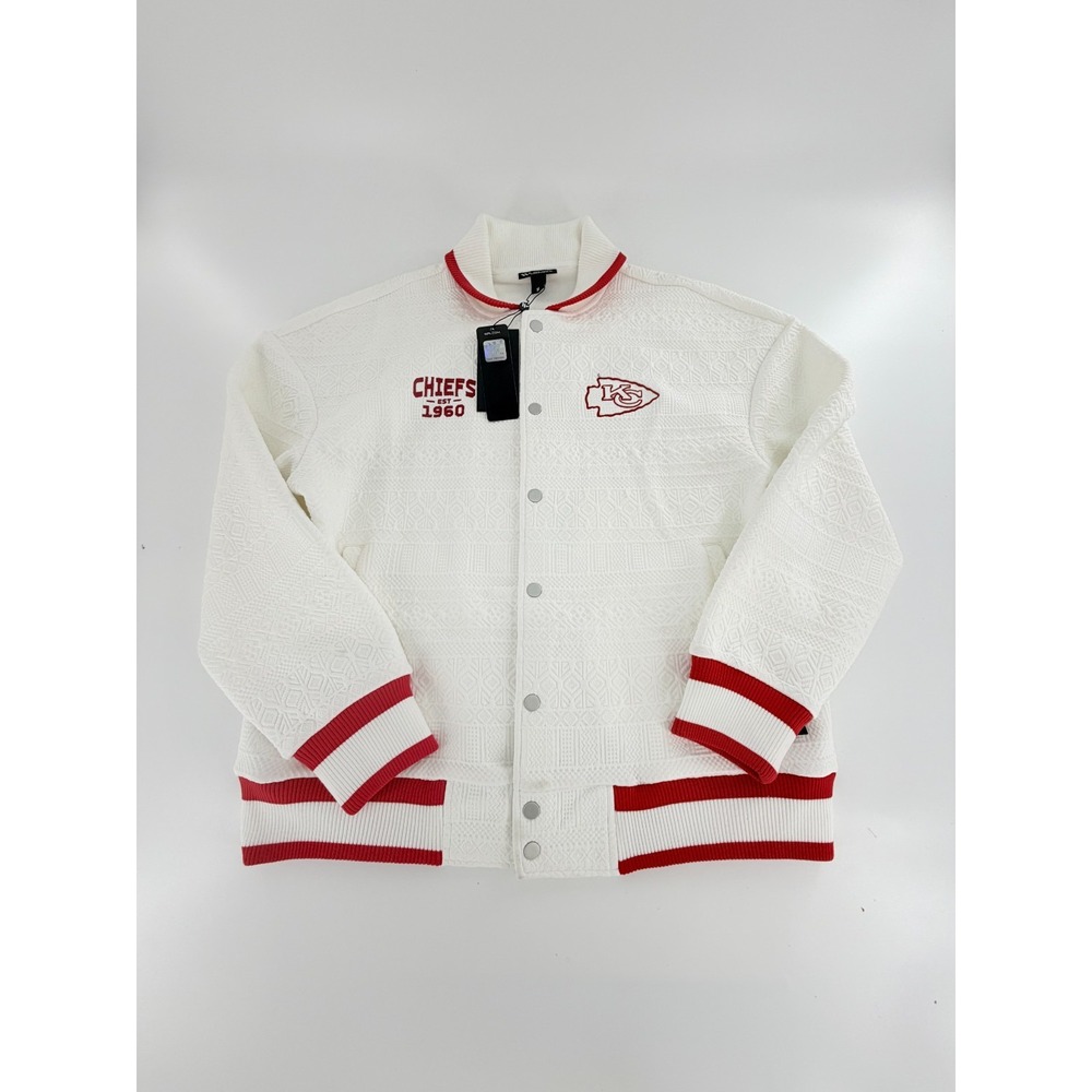 The Wild Collective Kansas City Chiefs Women White Knit Bomber Jacket M WC419AAK